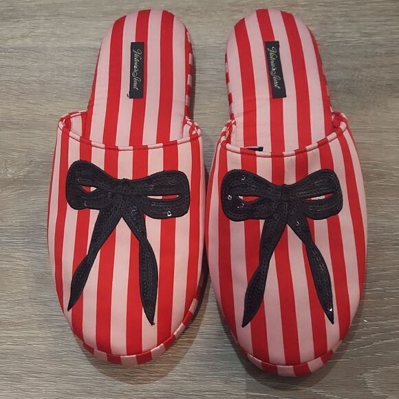 Victoria's Secret Signature Satin Stripes and Bow Slippers Sz M - Picture 1 of 7